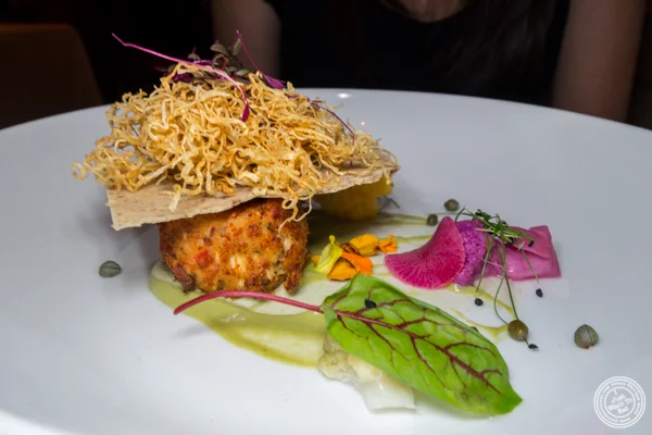 Royal trumpet mushroom and heart of palm crab cake at Elizabeth's Gone Raw in Washington DC