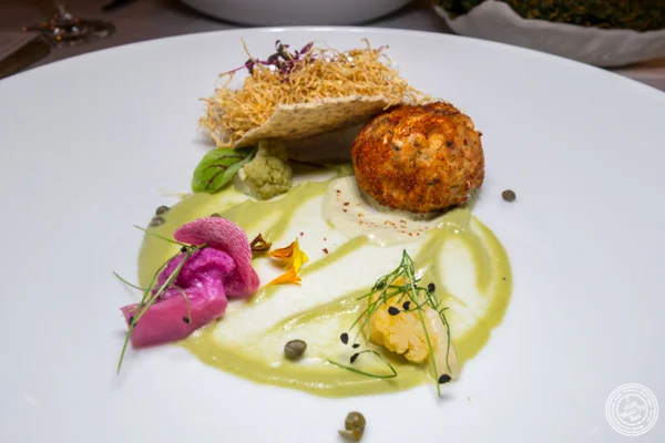 Royal trumpet mushroom and heart of palm crab cake at Elizabeth's Gone Raw in Washington DC
