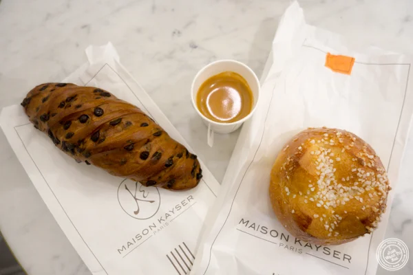Chocolate viennoiserie (left) and brioche au sucre at Maison Kayser in Washington DC