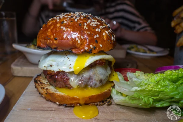 Signature burger at Saxon+Parole in NYC, NY