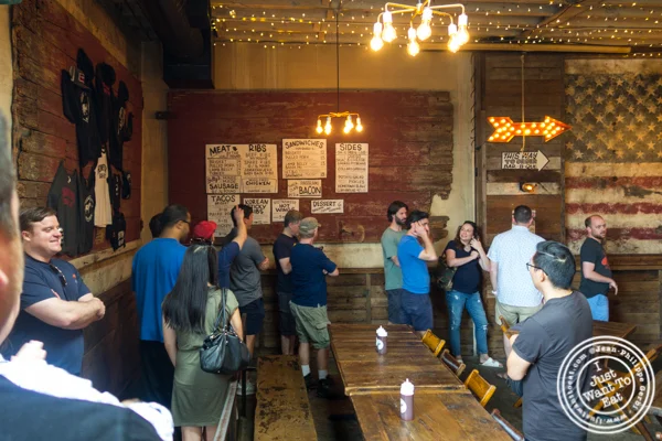 People in line at Hometown Bar-B-Que in Brooklyn