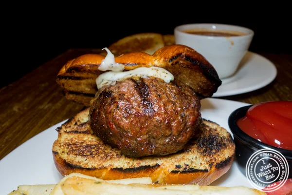 Volcano burger at The Freckled Moose in Astoria, Queens