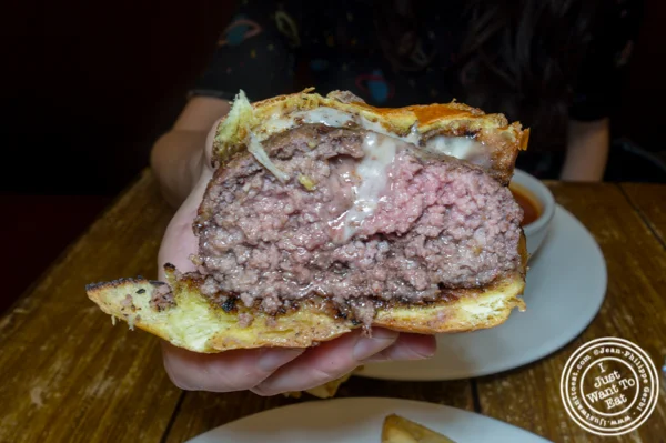 Volcano burger at The Freckled Moose in Astoria, Queens