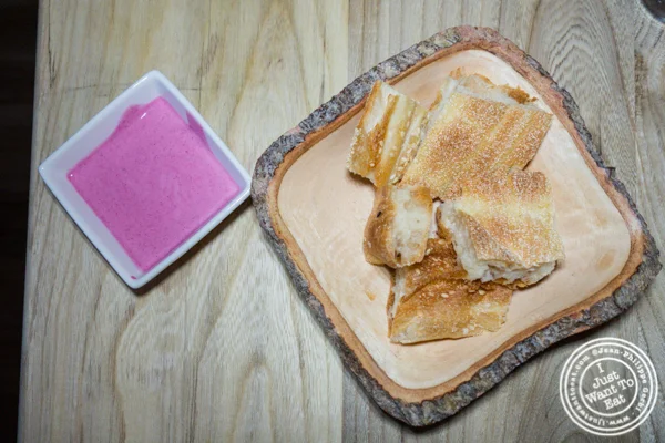 Persian bread with beet spread at Seven Valleys in Hoboken, NJ