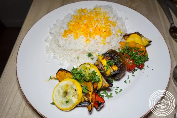 Vegetable kebob at Seven Valleys in Hoboken, NJ
