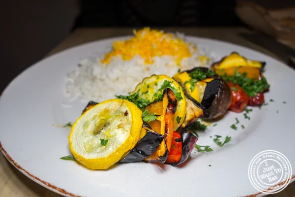 Vegetable kebob at Seven Valleys in Hoboken, NJ