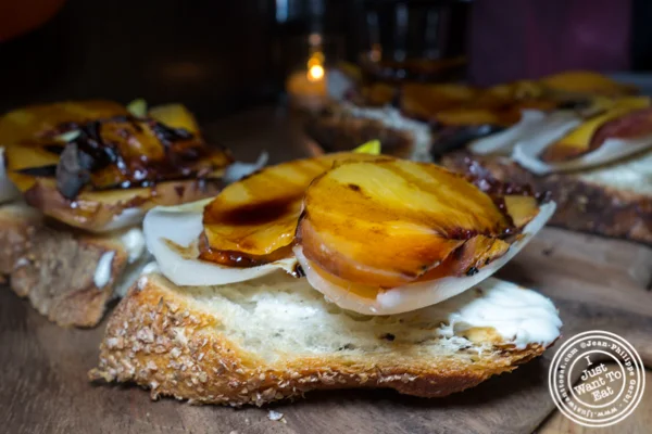 Roasted peach crostini at Irvington in NYC, NY