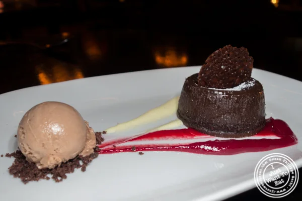 Valrhona chocolate cake at Marseille in Hell's Kitchen