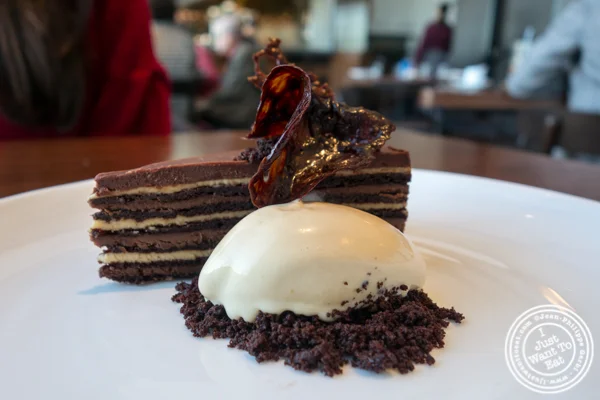 Chocolate gateau at Manhatta in NYC, NY