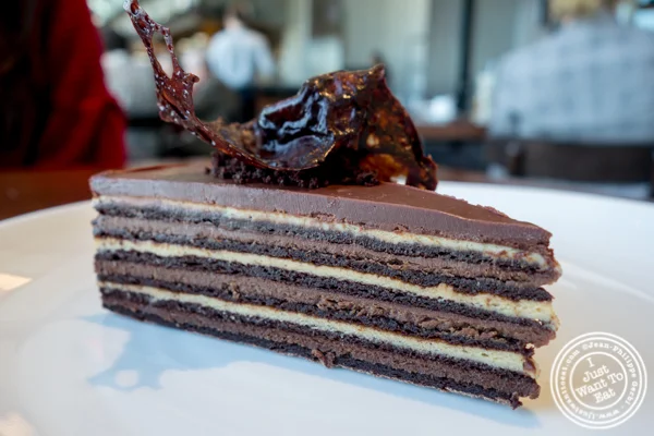 Chocolate gateau at Manhatta in NYC, NY