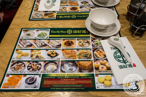 Menu at Tim Ho Wan in Hell's Kitchen