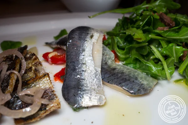 House marinated sardines with pepperonata at Esca in Hell's Kitchen