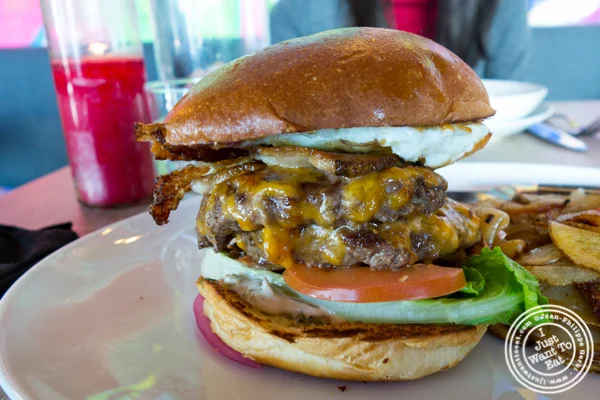 Breakfast barrio burger at Orale in Hoboken, NJ