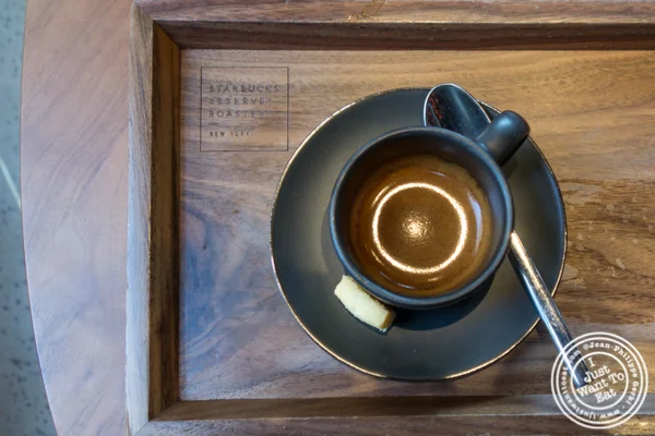 Double espresso at Starbucks Reserve Roastery in NYC, NY