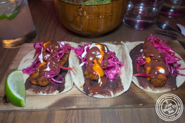 Crispy fish tacos at Vida Verde in NYC, NY