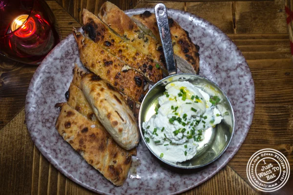 Bread and whipped ricotta at Woodpecker by David Burke in NYC, NY