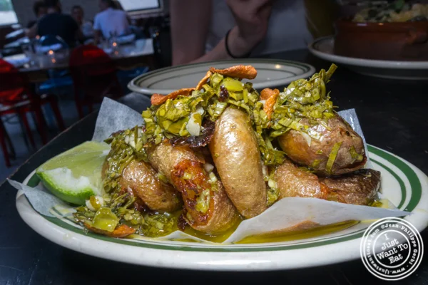 Smashed golds and garlic chimi at Antique Bar and Bakery in Hoboken, NJ