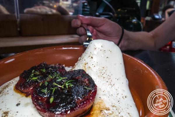 Warm mozzarella at Antique Bar and Bakery in Hoboken, NJ