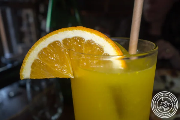 Orange juice at Shelter Pizza in Williamsburg, Brooklyn