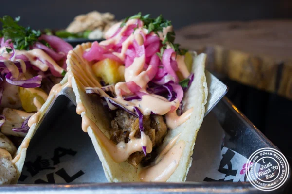 Pulled pork taco at Shaka Bowl in Hoboken, NJ
