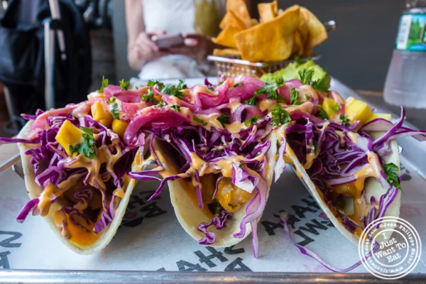 Lava rock tacos at Shaka Bowl in Hoboken, NJ