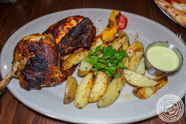 Rotisserie chicken at 800 Degrees Woodfired Kitchen in NYC, NY