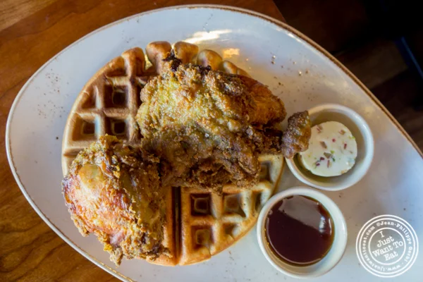 Kerala fried chicken with coconut waffle at Soul Curry in Hoboken, NJ