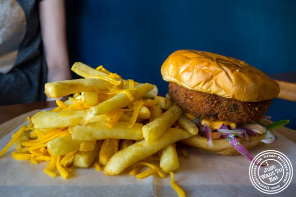 Veggie burger at Soul Curry in Hoboken, NJ