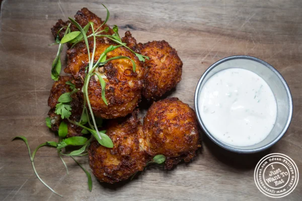 Cauliflower and feta fritters at The Rag Trader in NYC, NY