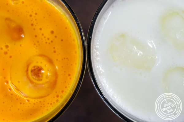 Mango and sweet lassi at Garam Masala in Ridgewood, Queens