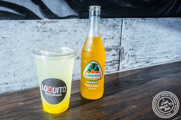 Turmeric lemonade and mango soda at Loquito, Taco Arabes in Hoboken, NJ