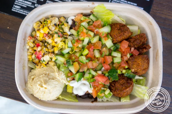 Falafel bowl at Loquito, Taco Arabes in Hoboken, NJ