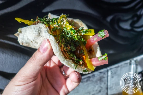 Za’atar carnitas taco with salsa verde at Loquito, Taco Arabes in Hoboken, NJ