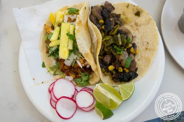 Al pastor and hongos tacos at Pico Taco