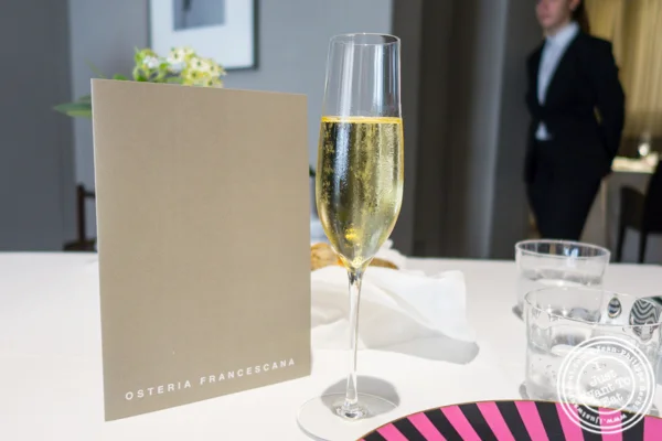 Glass of 2009 Ca' del Bosco Franciacorta Cuvee Annamaria Clementi, Italy, Lombardy at Osteria Francescana in Modena, Italy