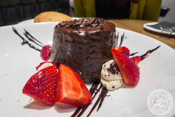 Frosted chocolate cake at Belcampo in Hudson Yards