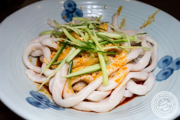 Handmade noodles with spicy sweet sauce at Alley 41 in Flushing, Queens