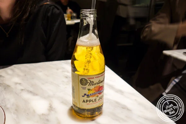 Sparkling apple juice at Hao Noodles in Chelsea