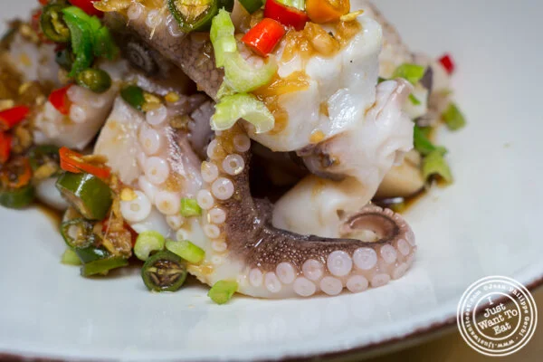 Boiled octopus in chili and sour sauce at Hao Noodles in Chelsea