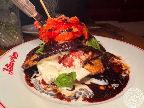 The eggplant stack alla Arthuro's at @arthurandsons is made with eggplant, mozzarella, tomato, peppers and basil, topped with balsamic vinegar. Normally, it has prosciutto, but we asked without. 👅

.
.
.
.
.
#foodblog #foodie #foodiesofinstagram #fo