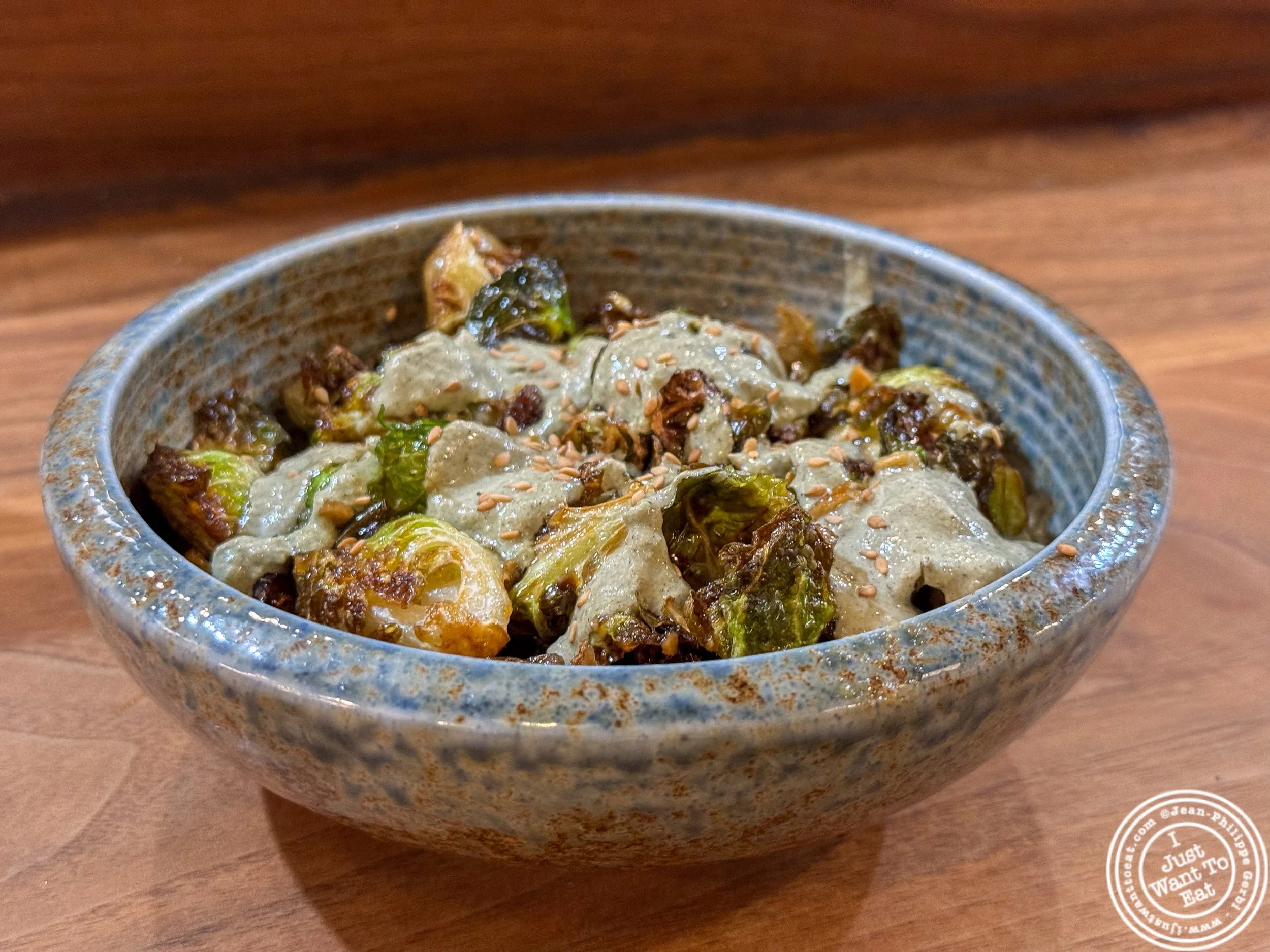 Brussels sprouts at Mokbar, Korean restaurant in Chelsea Market, NYC