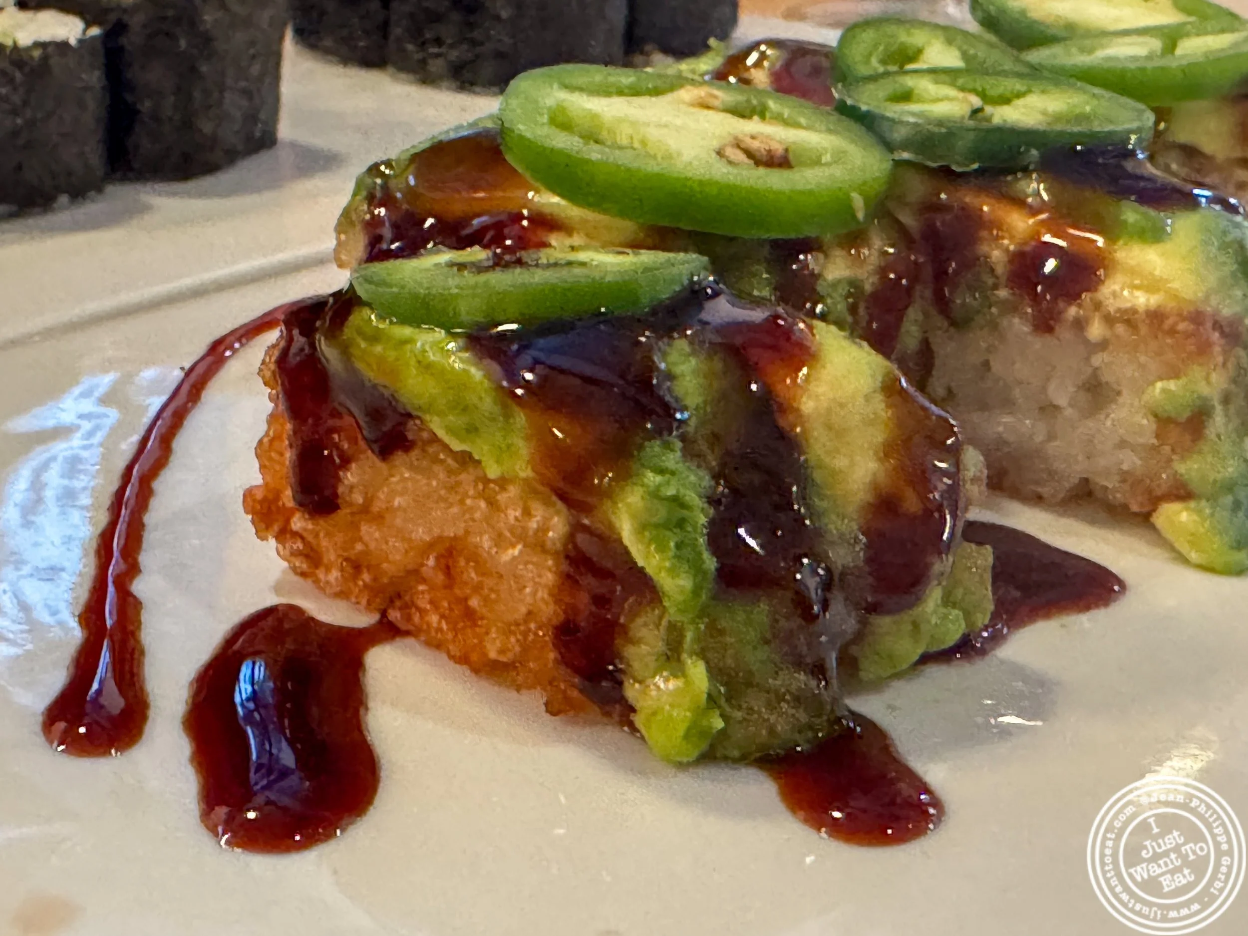 Avocado crispy rice at Happy Tuna, Japanese restaurant in NYC, NY