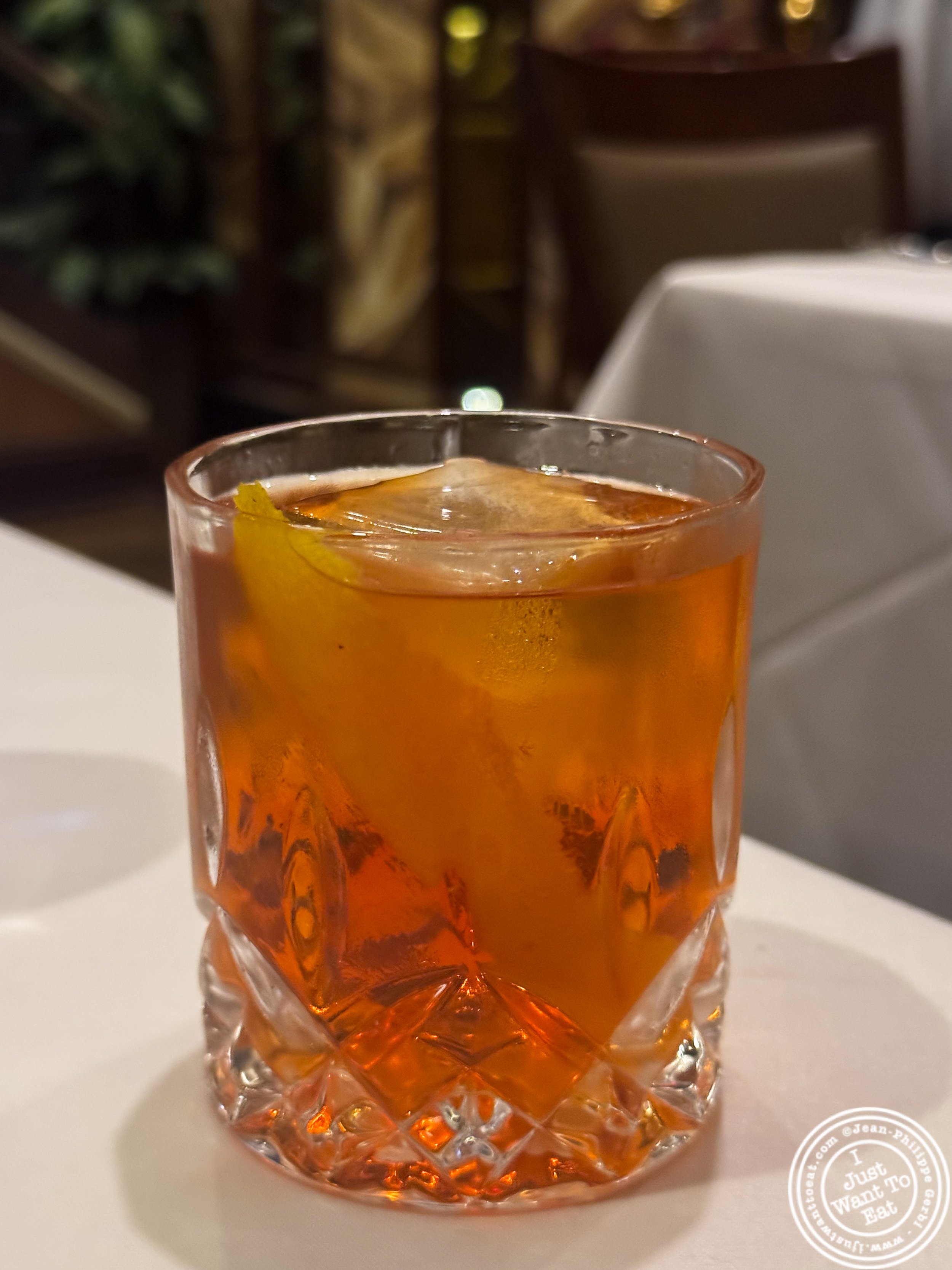 Old fashioned at La Brochette Steakhouse in NYC, NY