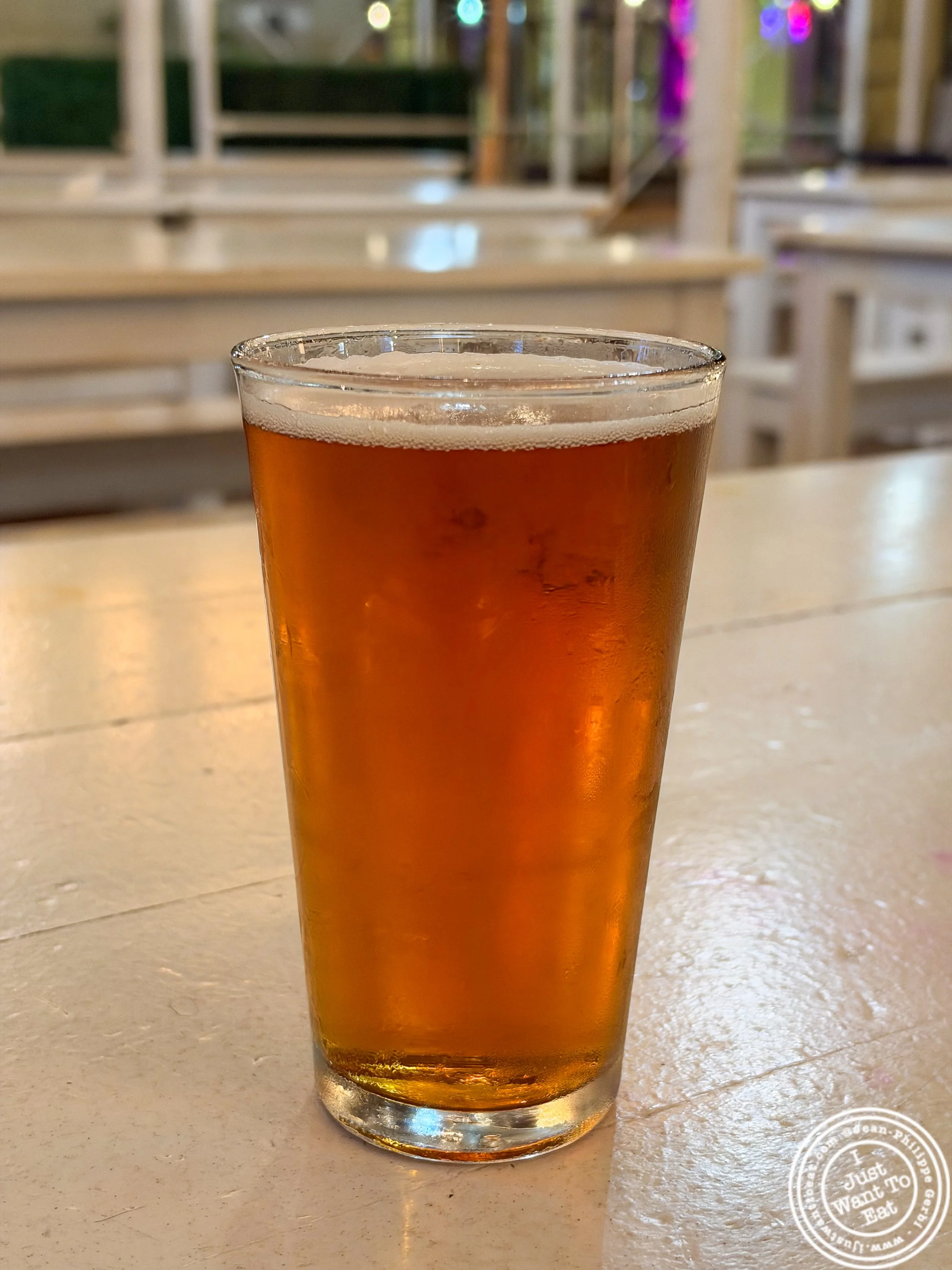 Glass of Founders Oktoberfest beer at Clinton Hall FiDi in NYC, NY