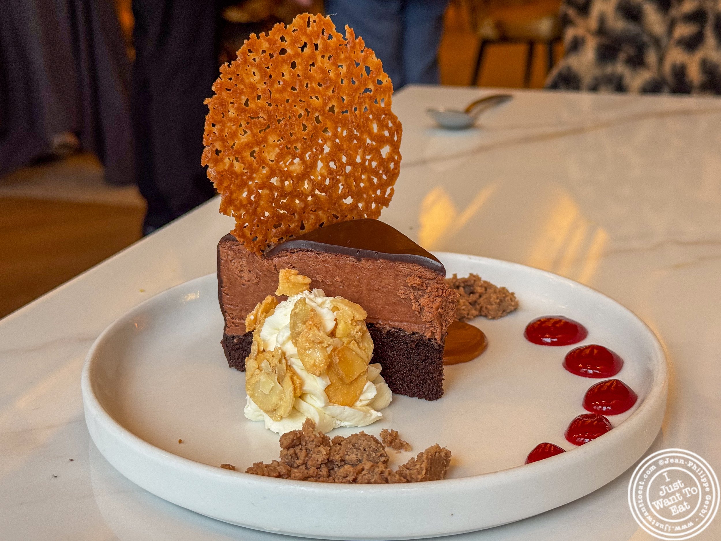 Triple chocolate mousse cake with halva at Solaz Mediterranean Cuisine, in Jersey City