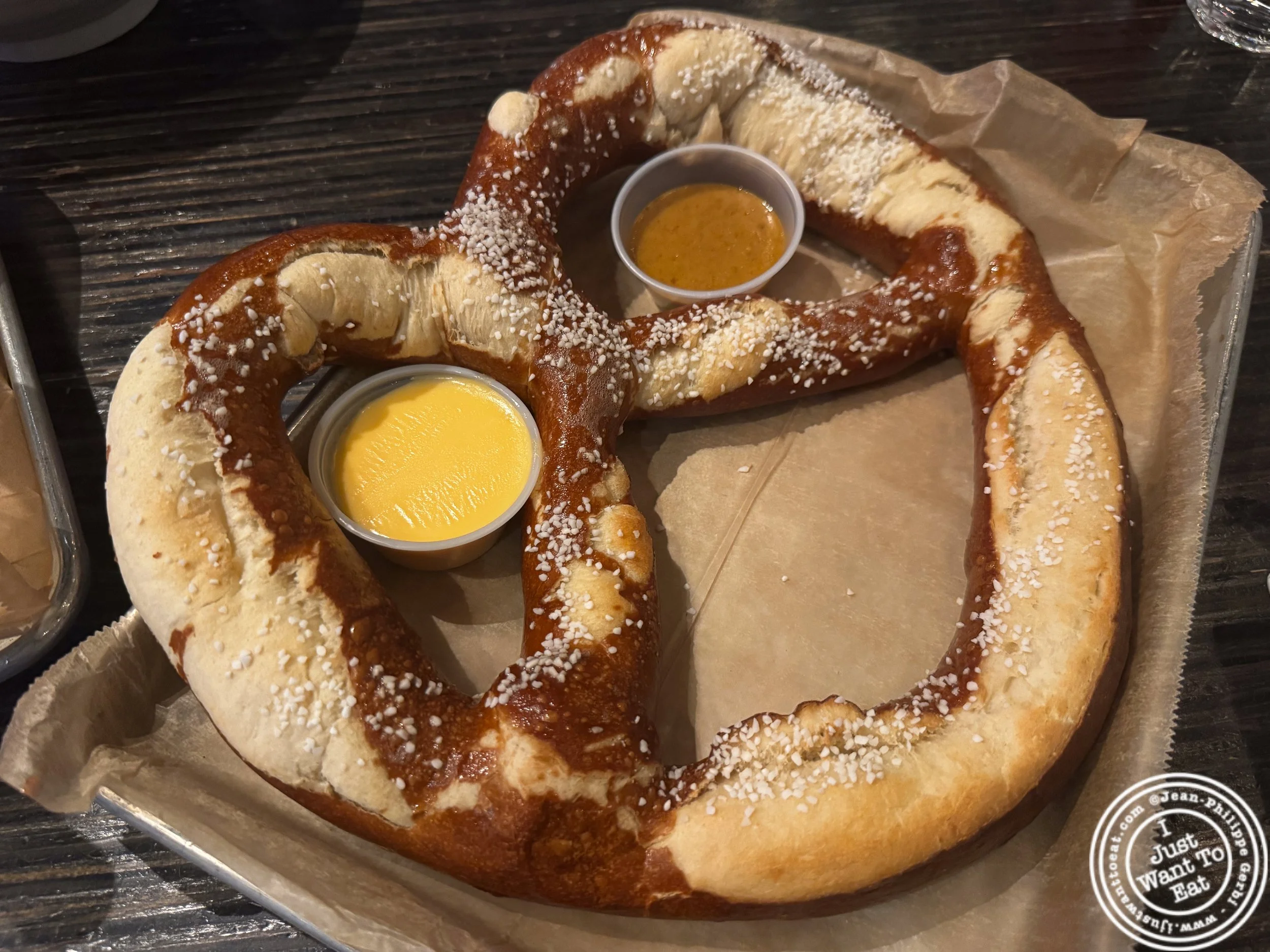 Hot jumbo pretzel at Clinton Hall 36 in New York, NY