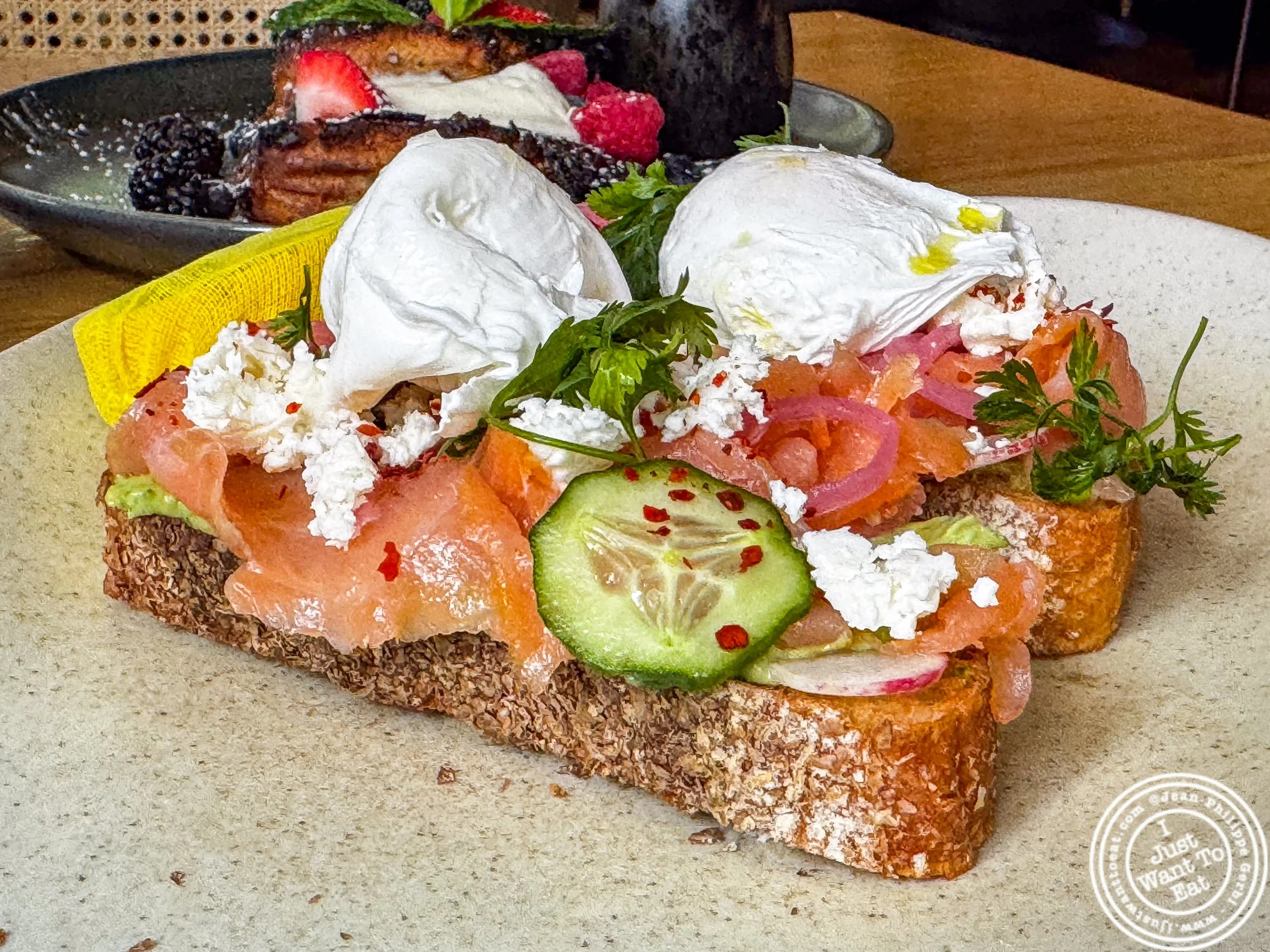 Smoked salmon and avocado toast at Leonetta in NYC