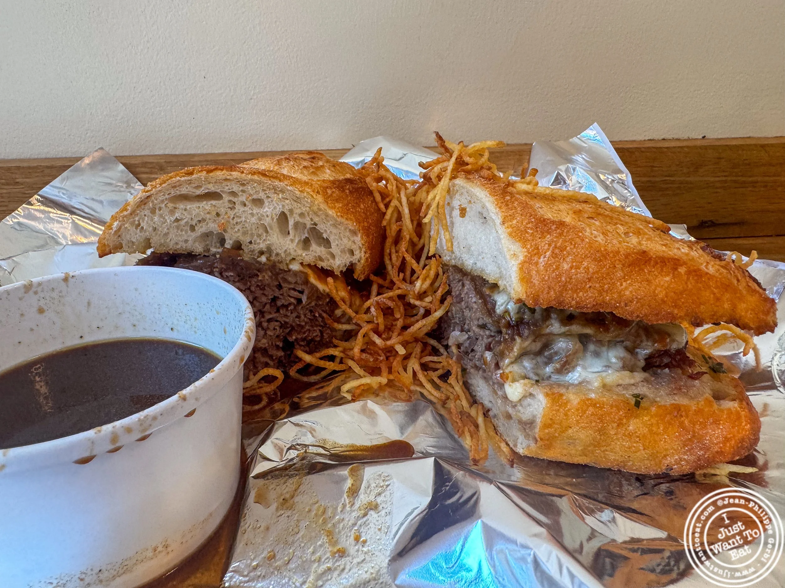 French dip and matchsticks fries at Salt Hank's in NYC, NY