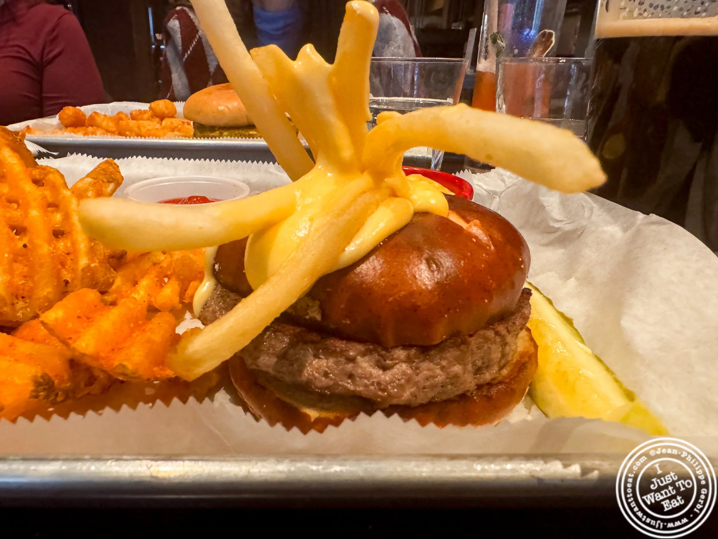 Fondue burger at Clinton Hall 36 in New York, NY
