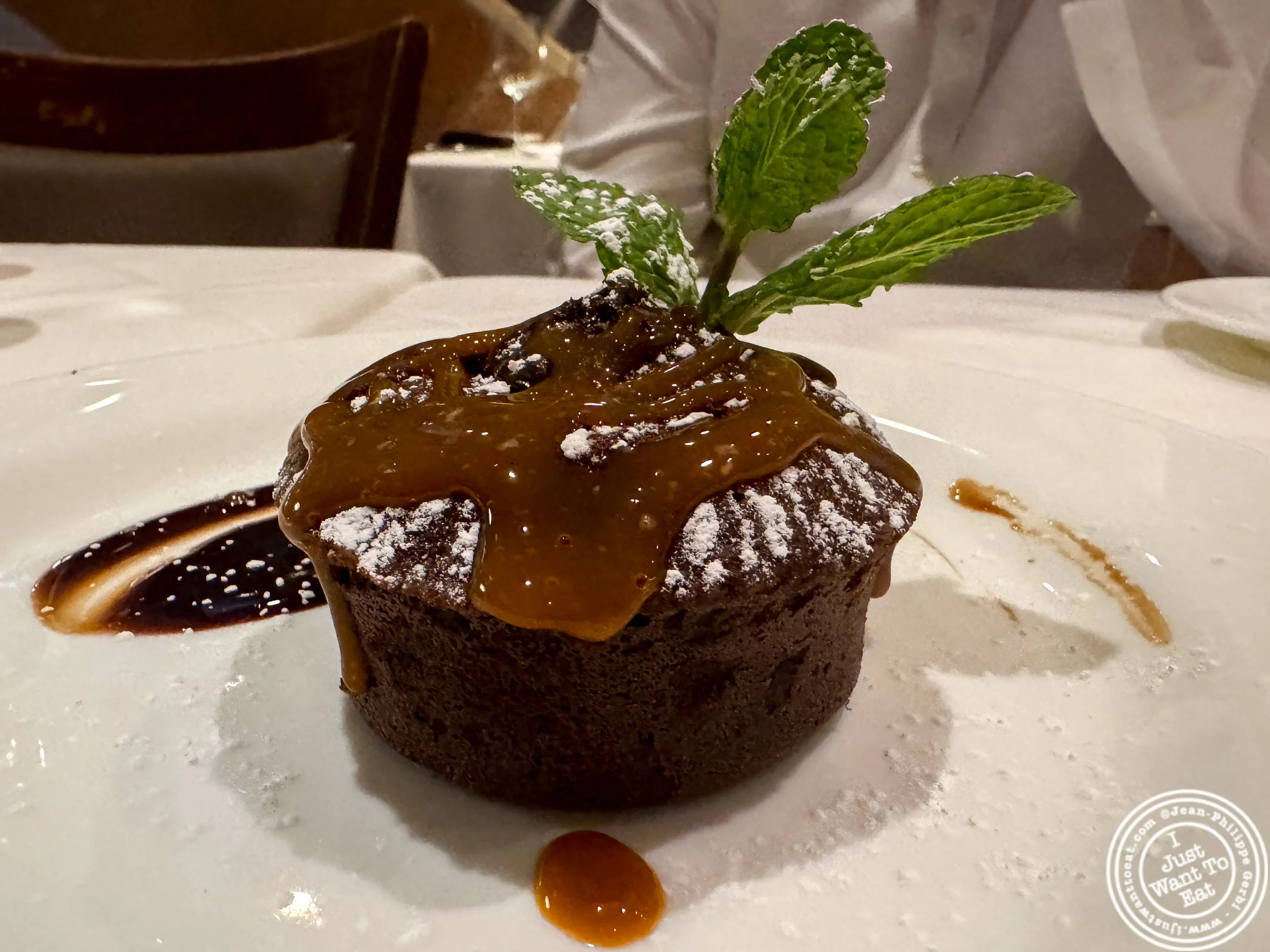 Chocolate cake at La Brochette Steakhouse in NYC, NY